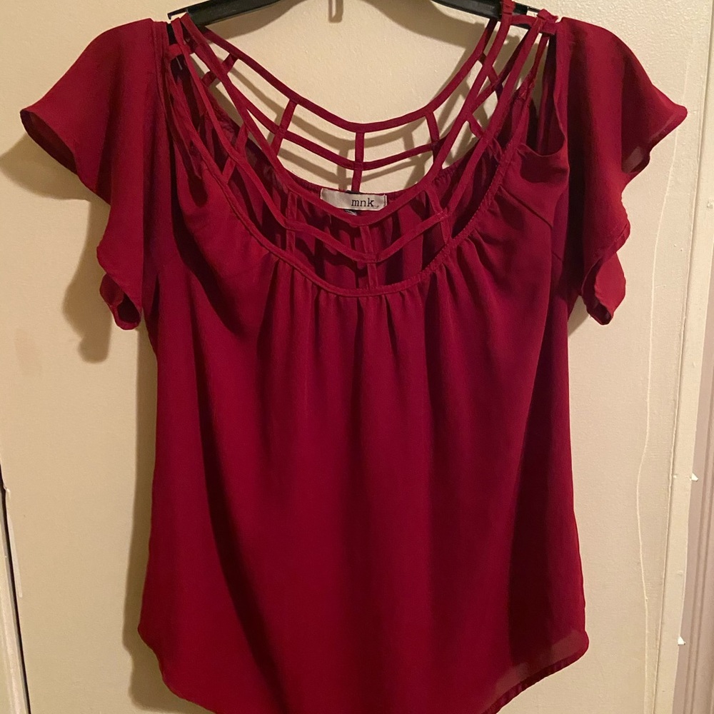*SOLD* Dark Red Cold Shoulder Blouse